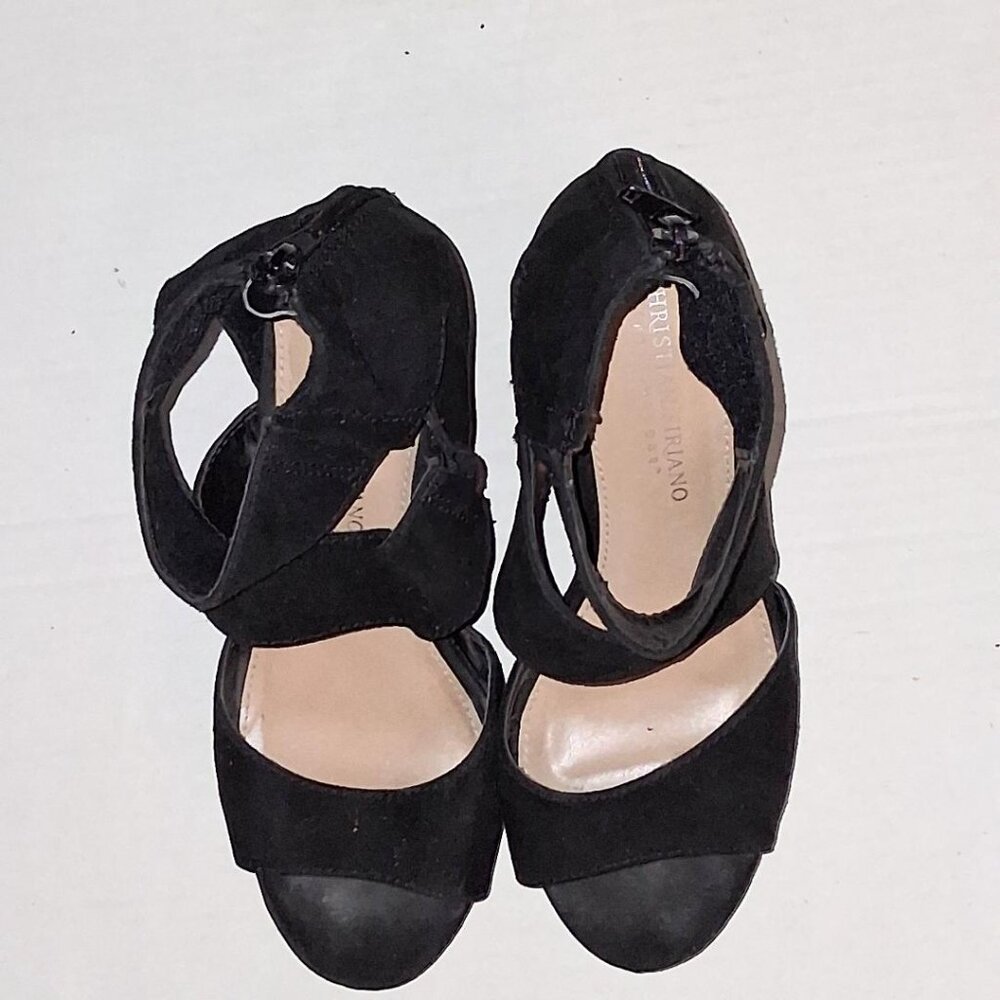 Christian Siriano Black Suede Ankle Strap  Wedge Heels  Shoes Size 6